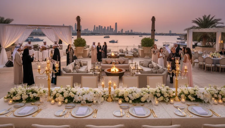 Best Luxury Wedding Planner in Dubai, Luxury event planning services for unforgettable celebrations in Dubai & UAE. | luxury outdoor event dubai skyline sunset