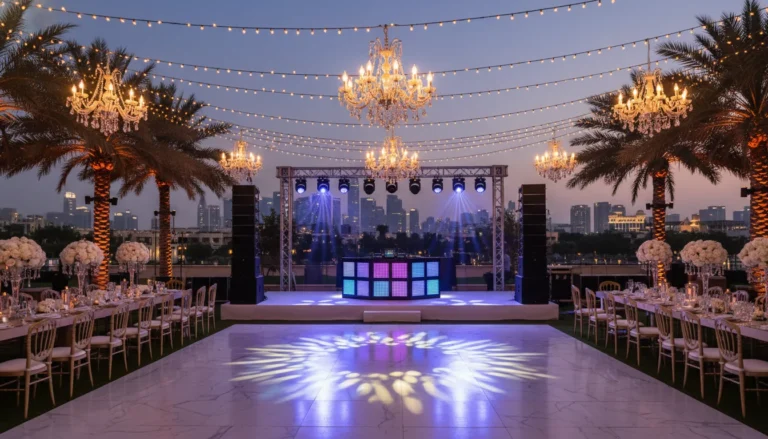 Best Luxury Wedding Planner in Dubai, Luxury event planning services for unforgettable celebrations in Dubai & UAE. | luxury outdoor wedding reception dubai skyline
