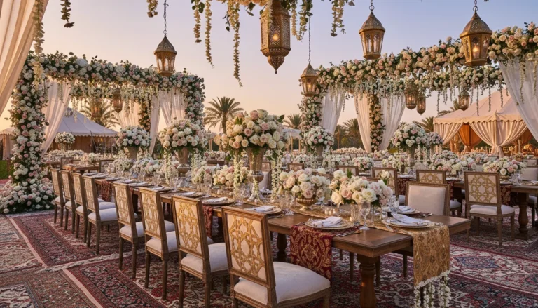 Best Luxury Wedding Planner in Dubai, Luxury event planning services for unforgettable celebrations in Dubai & UAE. | luxury outdoor wedding reception floral decor lanterns